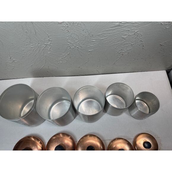 MCM Set of 5 Spun Aluminum Kitchen Canisters Copper Color Lids Made in Italy - Picture 4 of 9